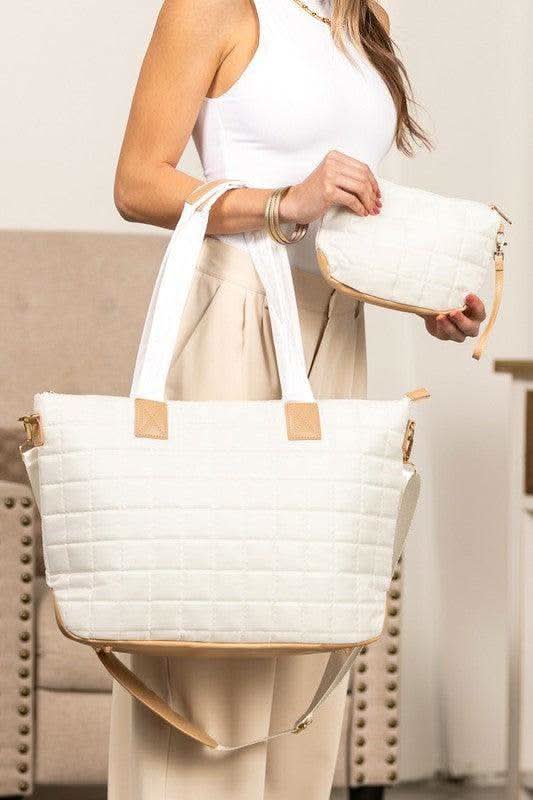Mila Quilted Traveler Tote with Mini Clutch - SwagglyLife Home & Fashion