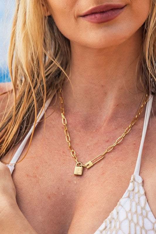 18k Gold-Plated Stainless Steel Lock & Clip Chain Necklace in Gold OneSize - photo