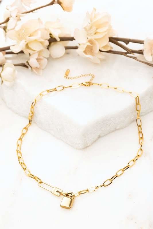 18k Gold-Plated Stainless Steel Lock & Clip Chain Necklace in - photo