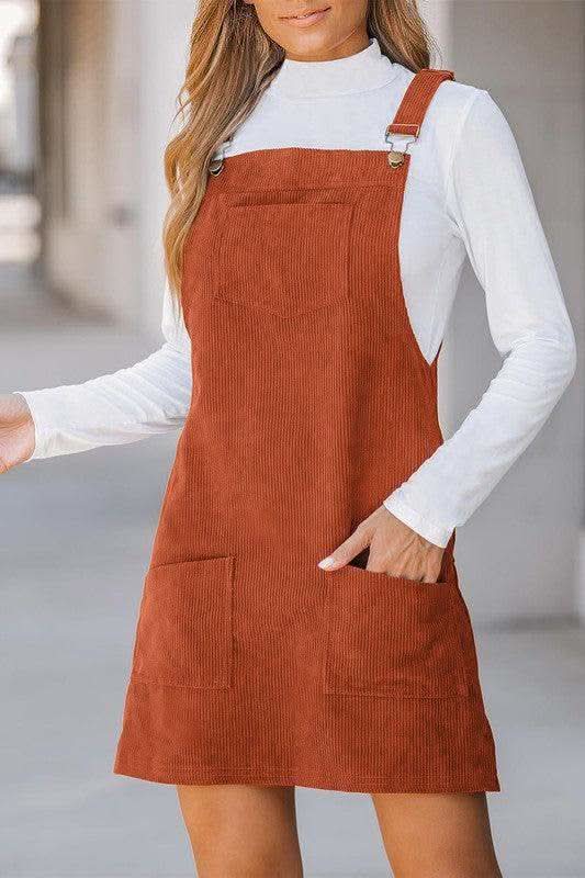 Women's Front Pockets Sleeveless Overall Dress in - Dresses photo