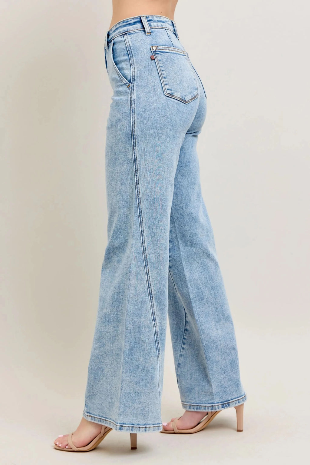 Judy Blue Full Size High Waist Wide Leg Jeans with Skewed Inseam Plus Size in - photo