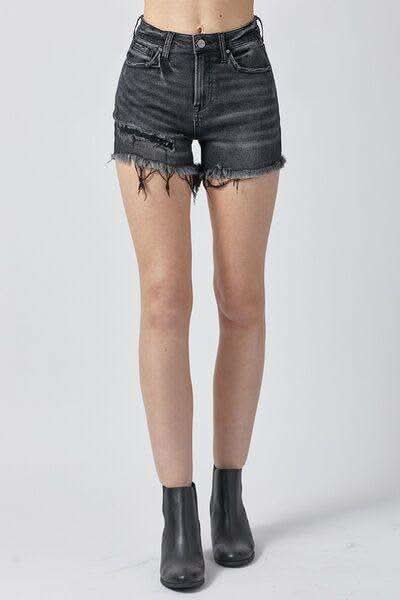 RISEN Raw Hem Denim Shorts with Pockets - SwagglyLife Home & Fashion
