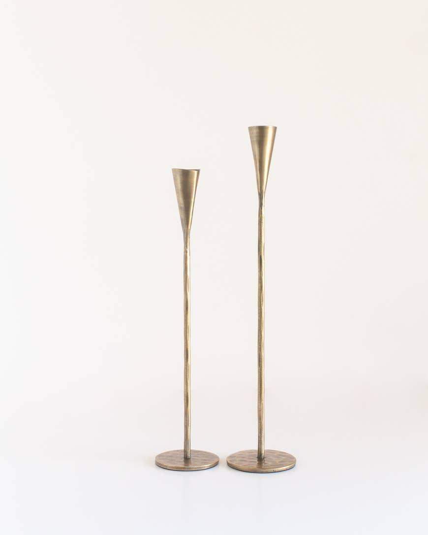Phoenix Hand-Forged Iron Candle Stands | Set of 2 in Brass Finish - Candle Holder photo