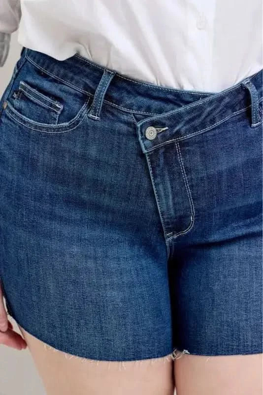 Judy Blue Plus Size High Waist Criss-Cross Waistband Denim Shorts - SwagglyLife Home & Fashion