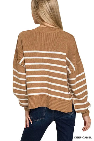 Zenana Exposed Seam Striped Oversized Sweater - SwagglyLife Home & Fashion Zenana Exposed Seam Striped Oversized Sweater - SwagglyLife Home & Fashion