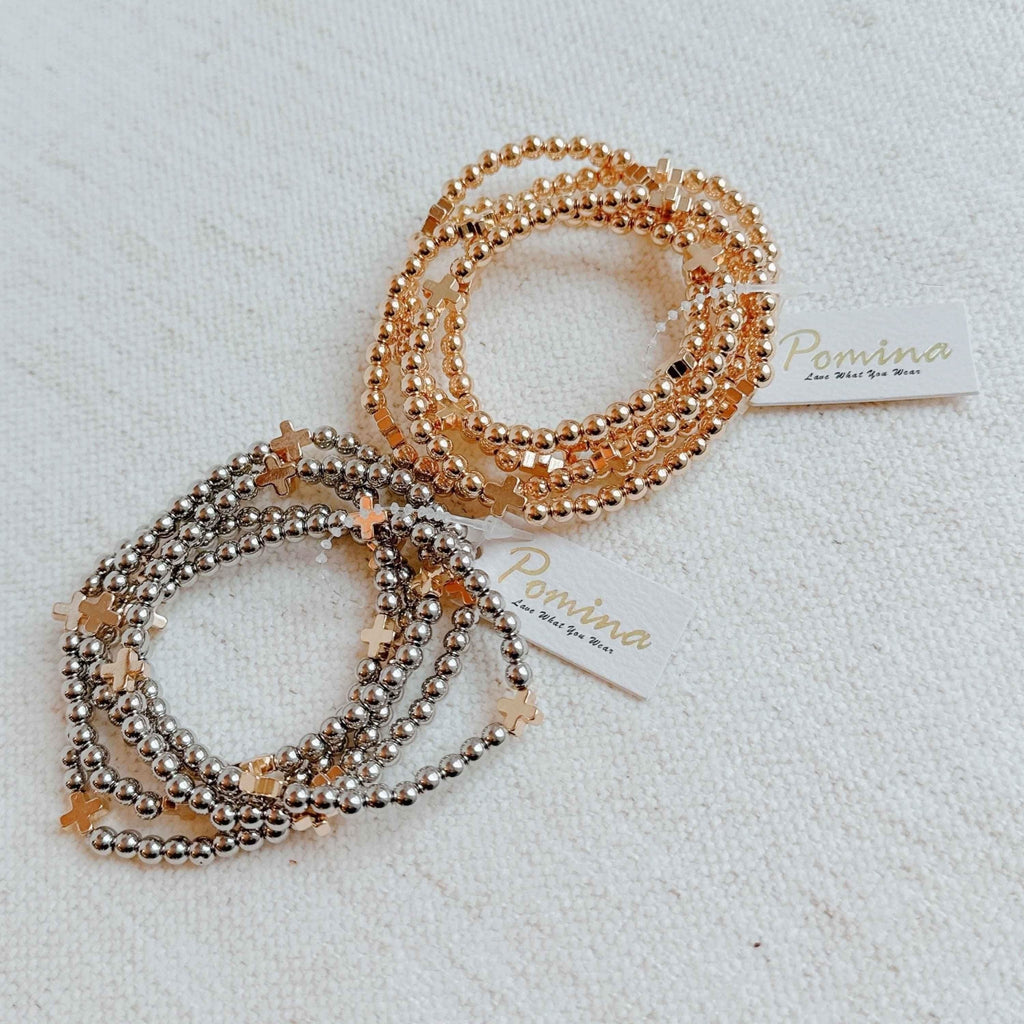 Beads And Crosses Stretch Bracelet Set Of 5 in - Bracelets photo