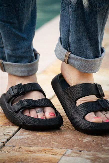 Black Buckle Slides - SwagglyLife Home & Fashion