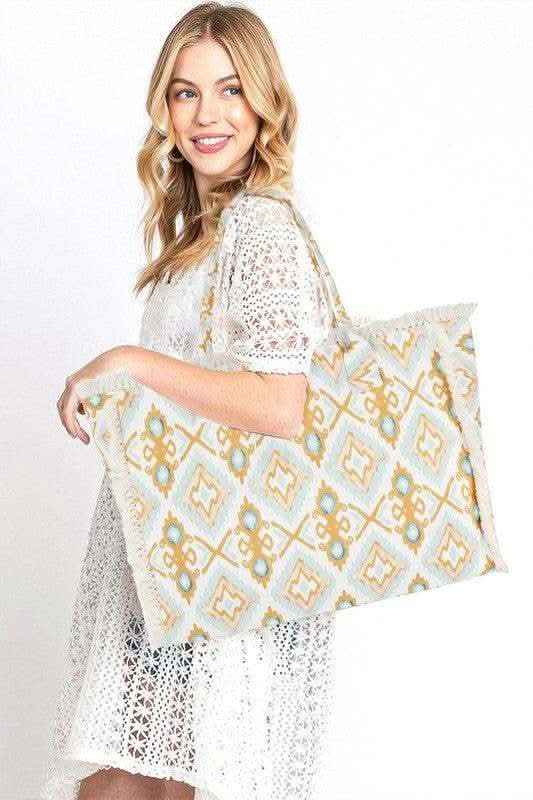 Fringe Edge Boho Printed Fashion Tote - SwagglyLife Home & Fashion