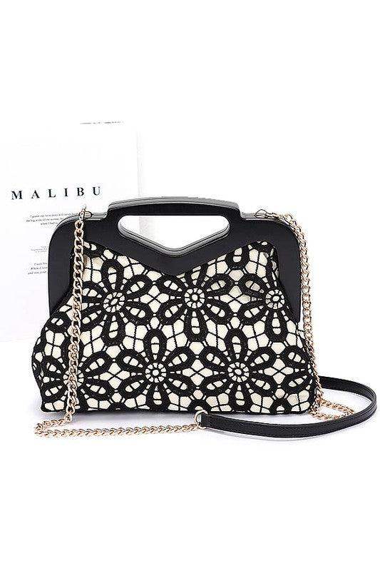 Wooden Frame Crochet Flower Top Handle Clutch - SwagglyLife Home & Fashion