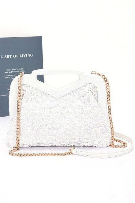 Wooden Frame Crochet Flower Top Handle Clutch - SwagglyLife Home & Fashion