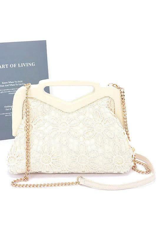Wooden Frame Crochet Flower Top Handle Clutch - SwagglyLife Home & Fashion Wooden Frame Crochet Flower Top Handle Clutch - SwagglyLife Home & Fashion