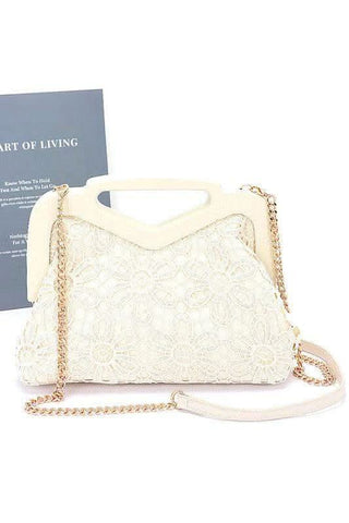 Wooden Frame Crochet Flower Top Handle Clutch - SwagglyLife Home & Fashion Wooden Frame Crochet Flower Top Handle Clutch - SwagglyLife Home & Fashion