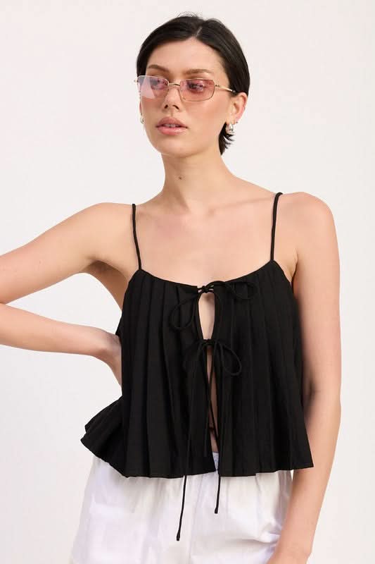 Eleni Pleated Tie Front Cami Top - SwagglyLife Home & Fashion