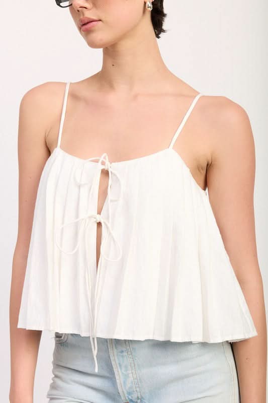 Eleni Pleated Tie Front Cami Top - SwagglyLife Home & Fashion