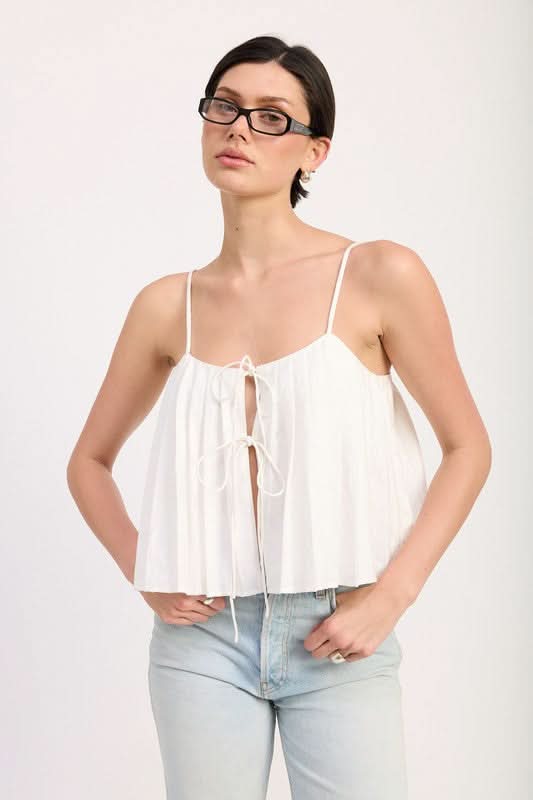 Eleni Pleated Tie Front Cami Top - SwagglyLife Home & Fashion
