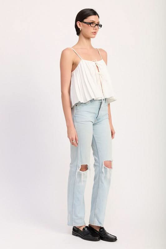 Eleni Pleated Tie Front Cami Top - SwagglyLife Home & Fashion