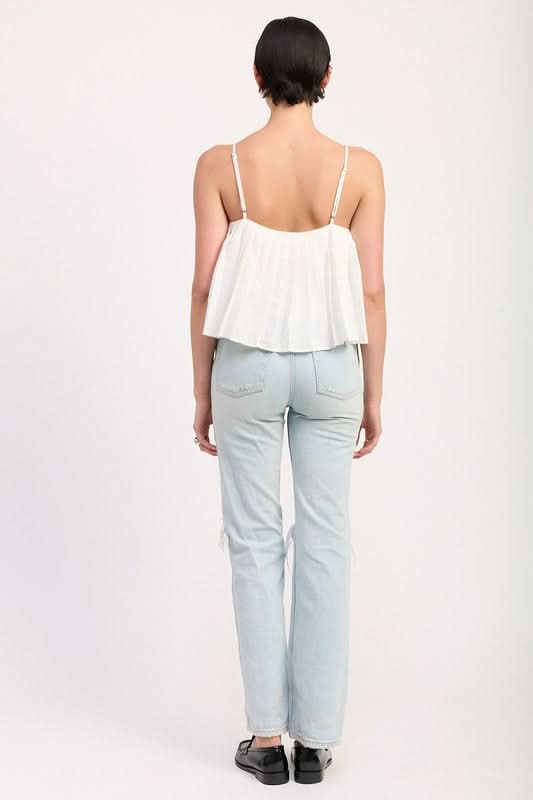 Eleni Pleated Tie Front Cami Top - SwagglyLife Home & Fashion