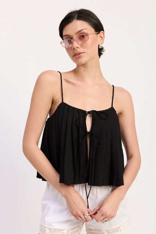 Eleni Pleated Tie Front Cami Top - SwagglyLife Home & Fashion