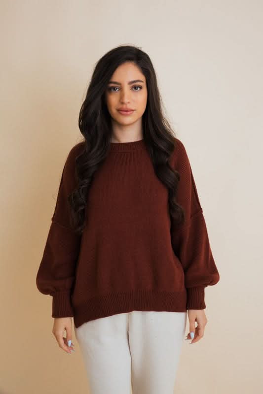 Cozy Mood Oversized Pullover Sweater in Brick One Size - photo