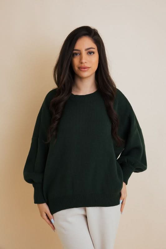 Cozy Mood Oversized Pullover Sweater in Dark Green One Size - photo