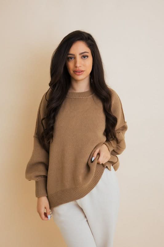 Cozy Mood Oversized Pullover Sweater in Mocha One Size - photo