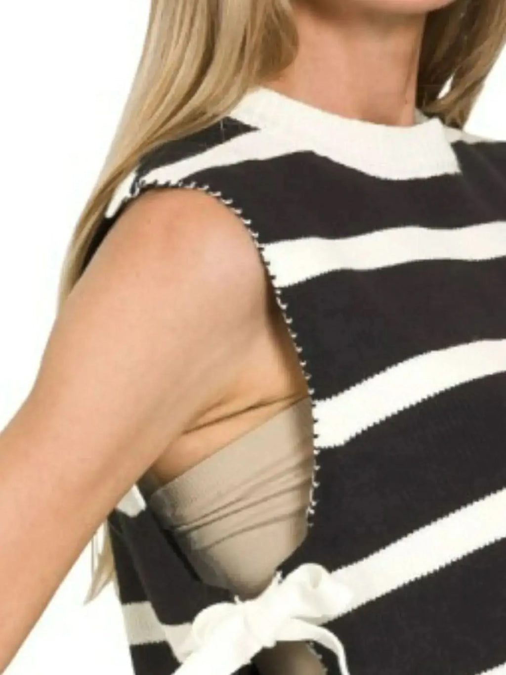 Zenana Side Tie Stripe Sweater Vest - SwagglyLife Home & Fashion