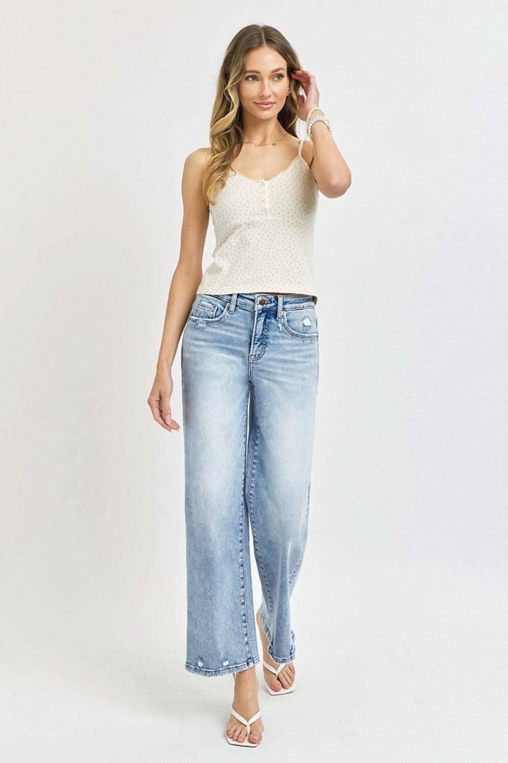RISEN Full Size Tummy Control High Rise Crop Wide Leg Jeans in - Jeans photo