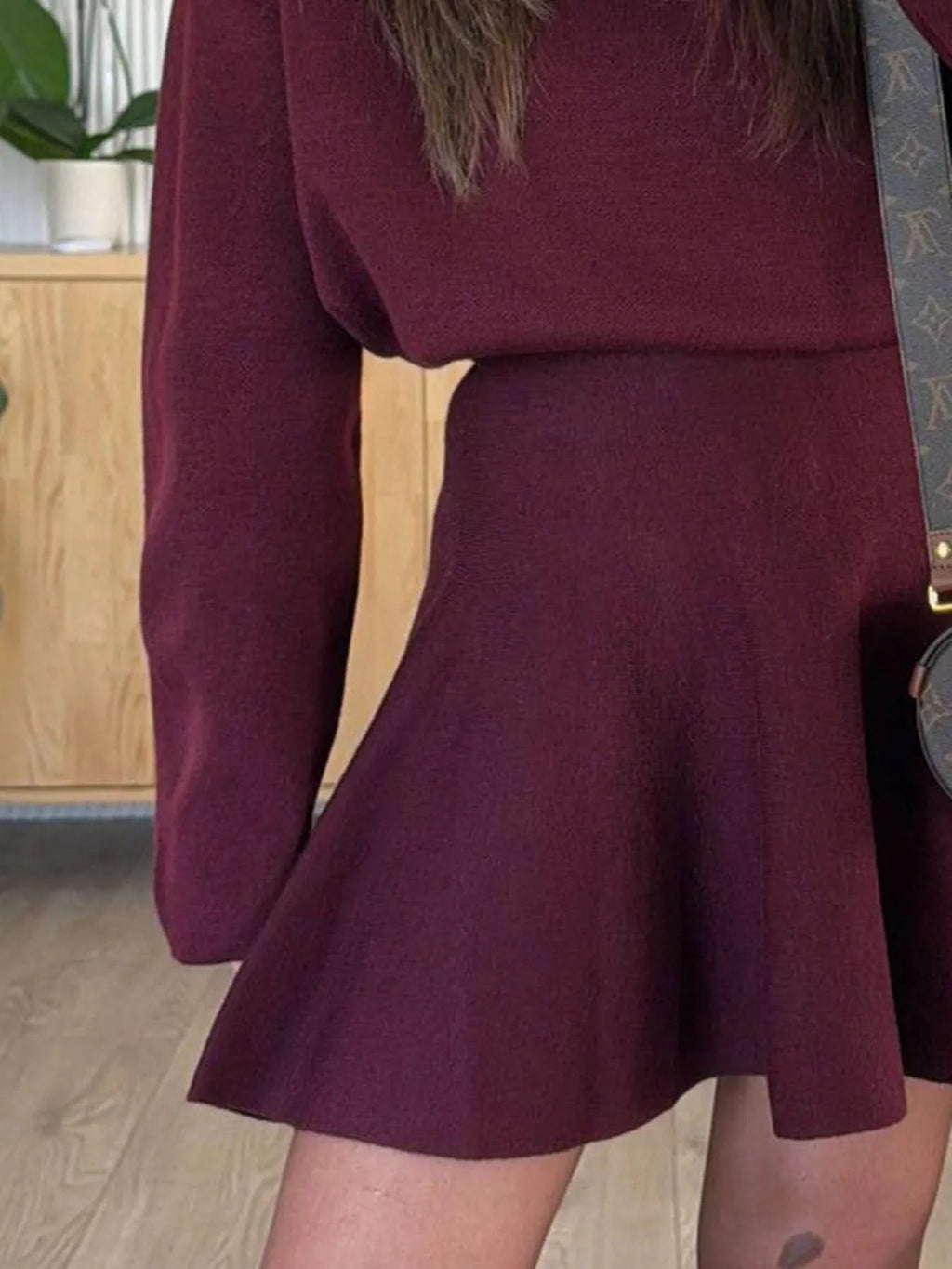 Round Neck Long Sleeve Mini Sweater Dress in - photo
