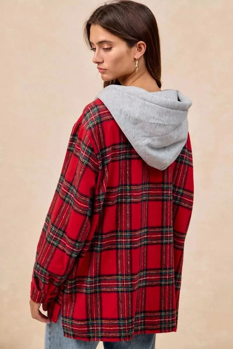 BiBi Brushed Plaid Hooded Jacket in - photo
