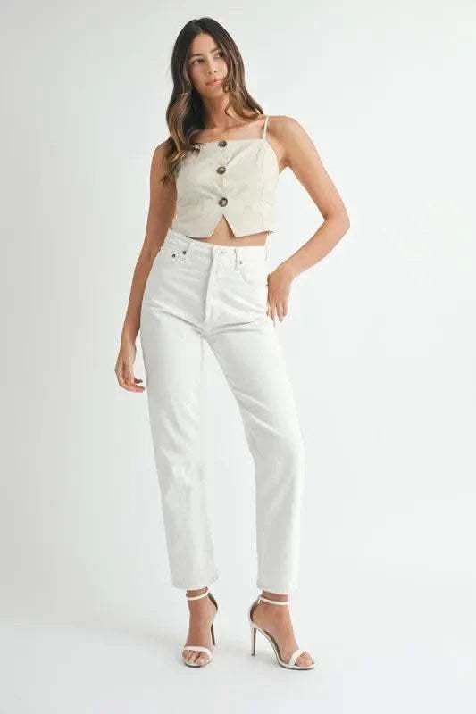 MABLE Linen Mix Button Down Tank Top - SwagglyLife Home & Fashion