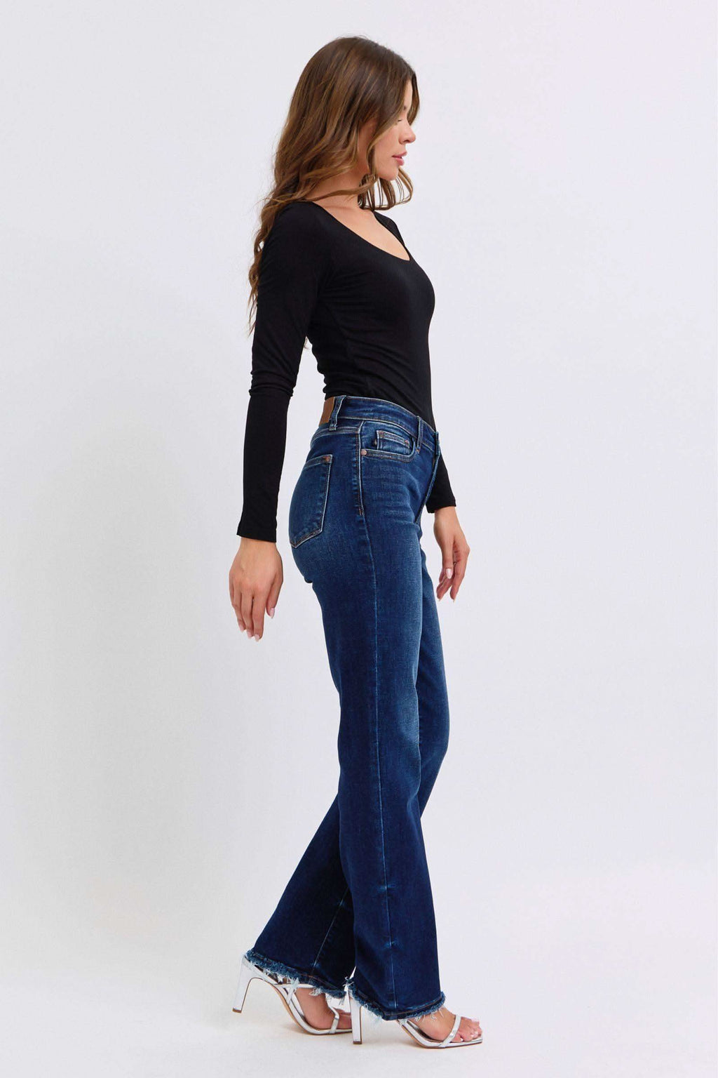 Judy Blue Full Size Raw Hem Straight Leg Jeans in - Jeans photo