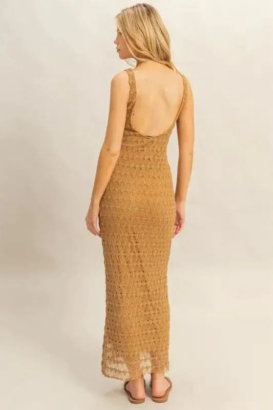 HYFVE Sleeveless Crochet Open Back Maxi Dress in - photo