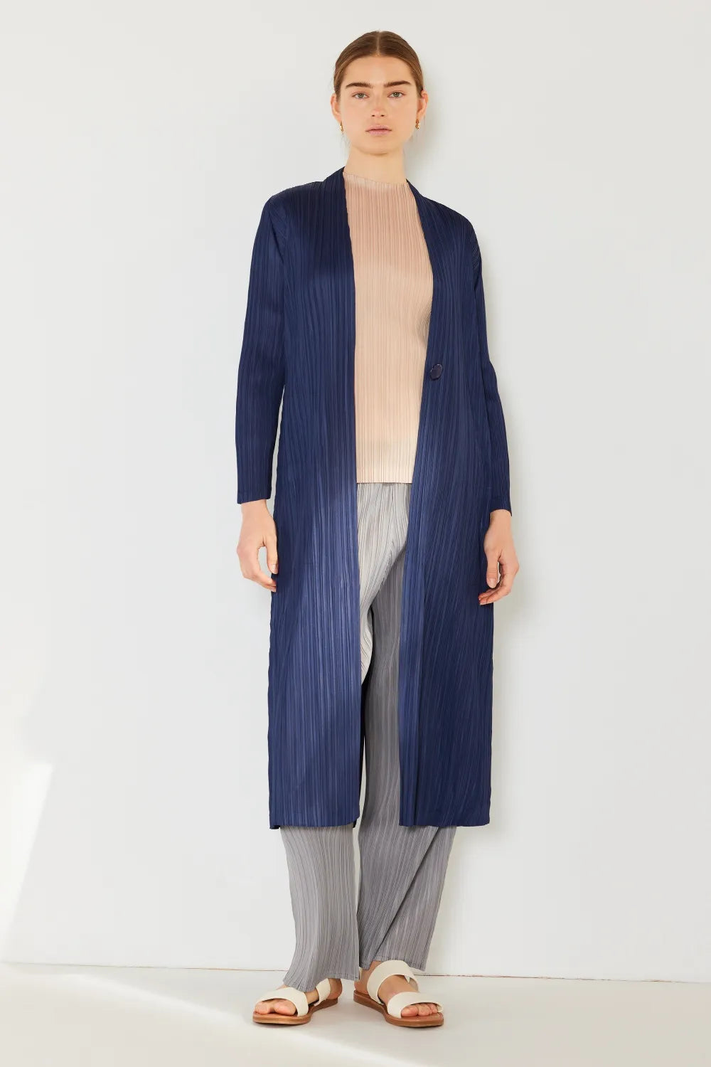 Marina West Swim Pleated Long Sleeve Cardigan in Navy - photo