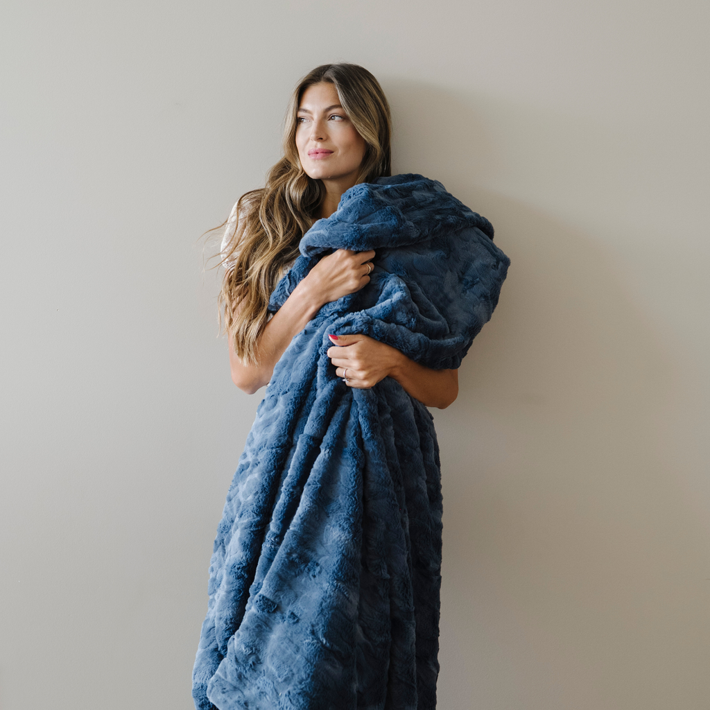 PATTERNED FAUX FUR THROW BLANKETS in Indigo - Throw Blanket photo
