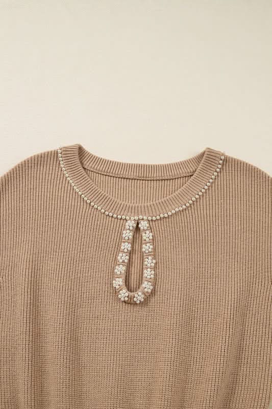 Zariah Embellished Keyhole Ribbed Sweater in - photo