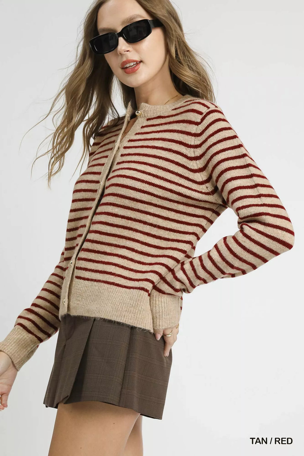 Umgee Striped Button-Up Knit Cardigan in - photo