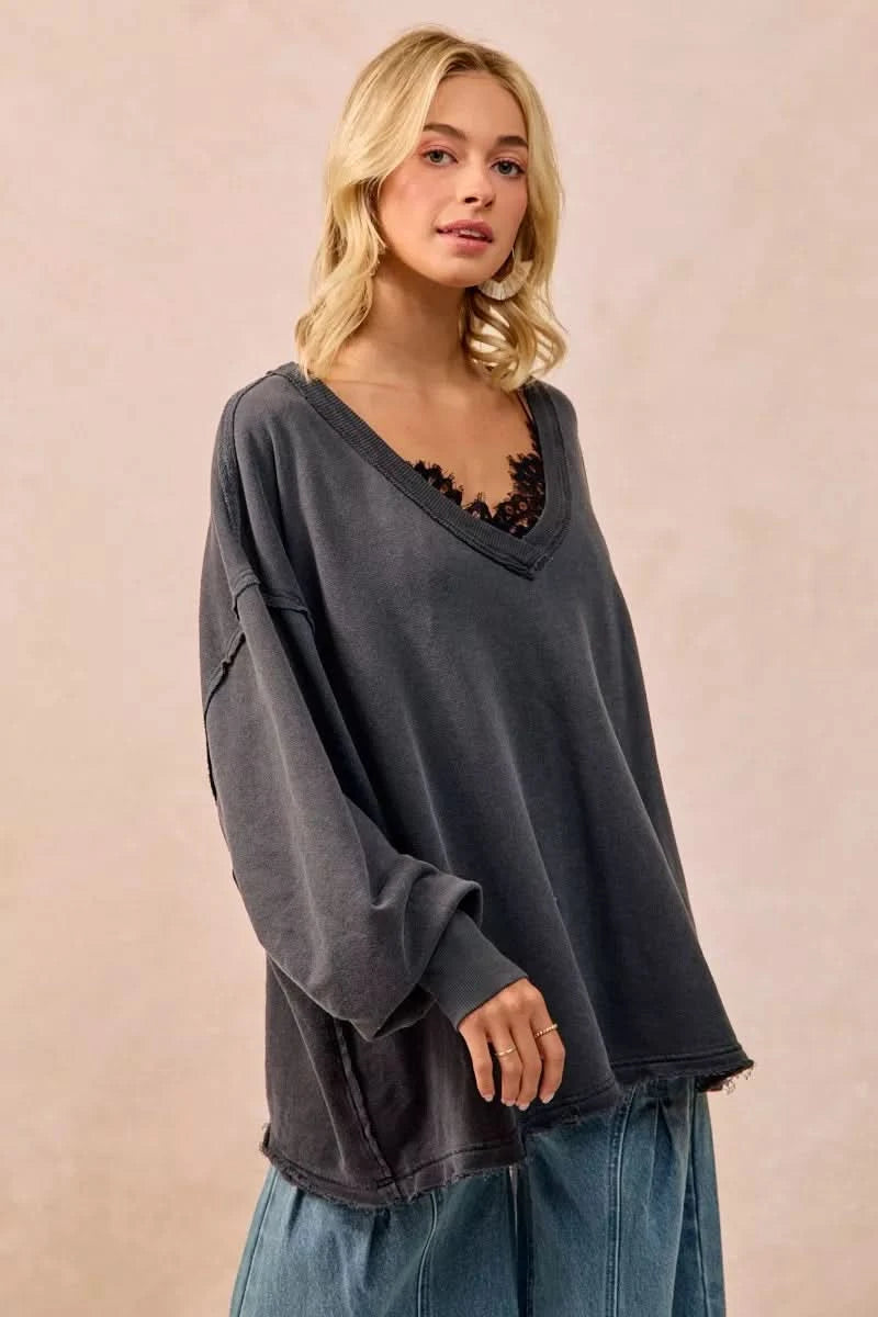 BiBi Mineral Washed French Terry Oversized Sweatshirt in - photo