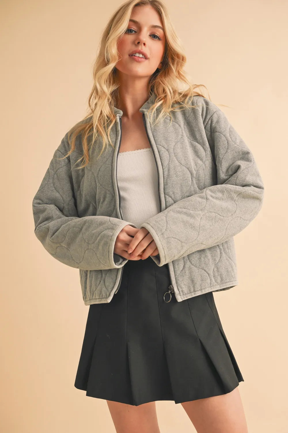 Aemi+Co Zip Up Quilted Jacket in Gray - photo