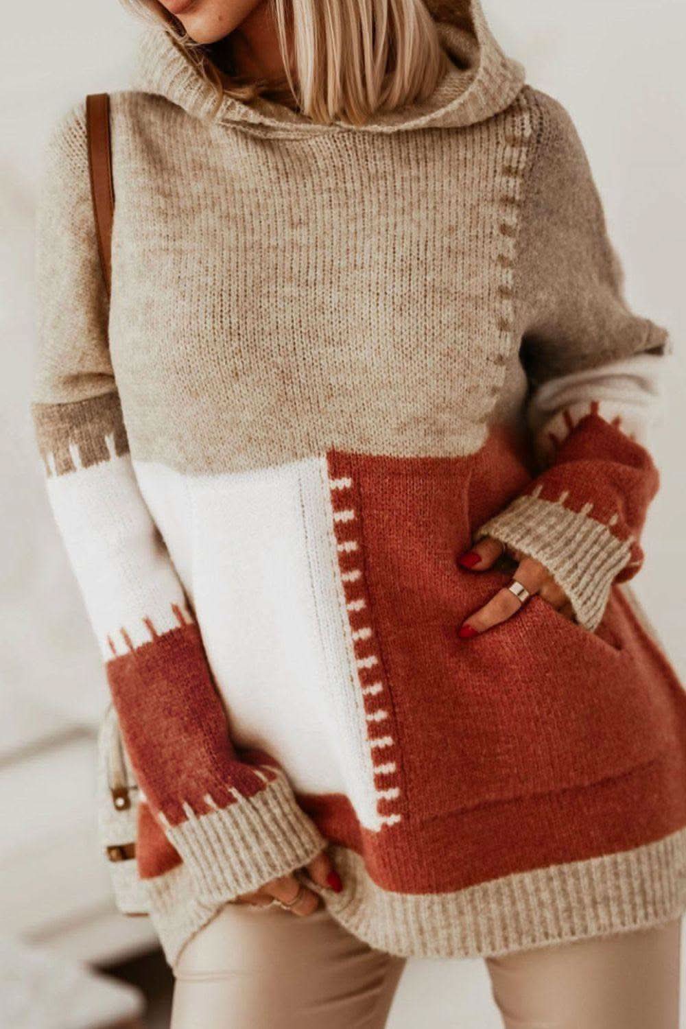 Color Block Kangaroo Pocket Hooded Sweater in - sweater photo