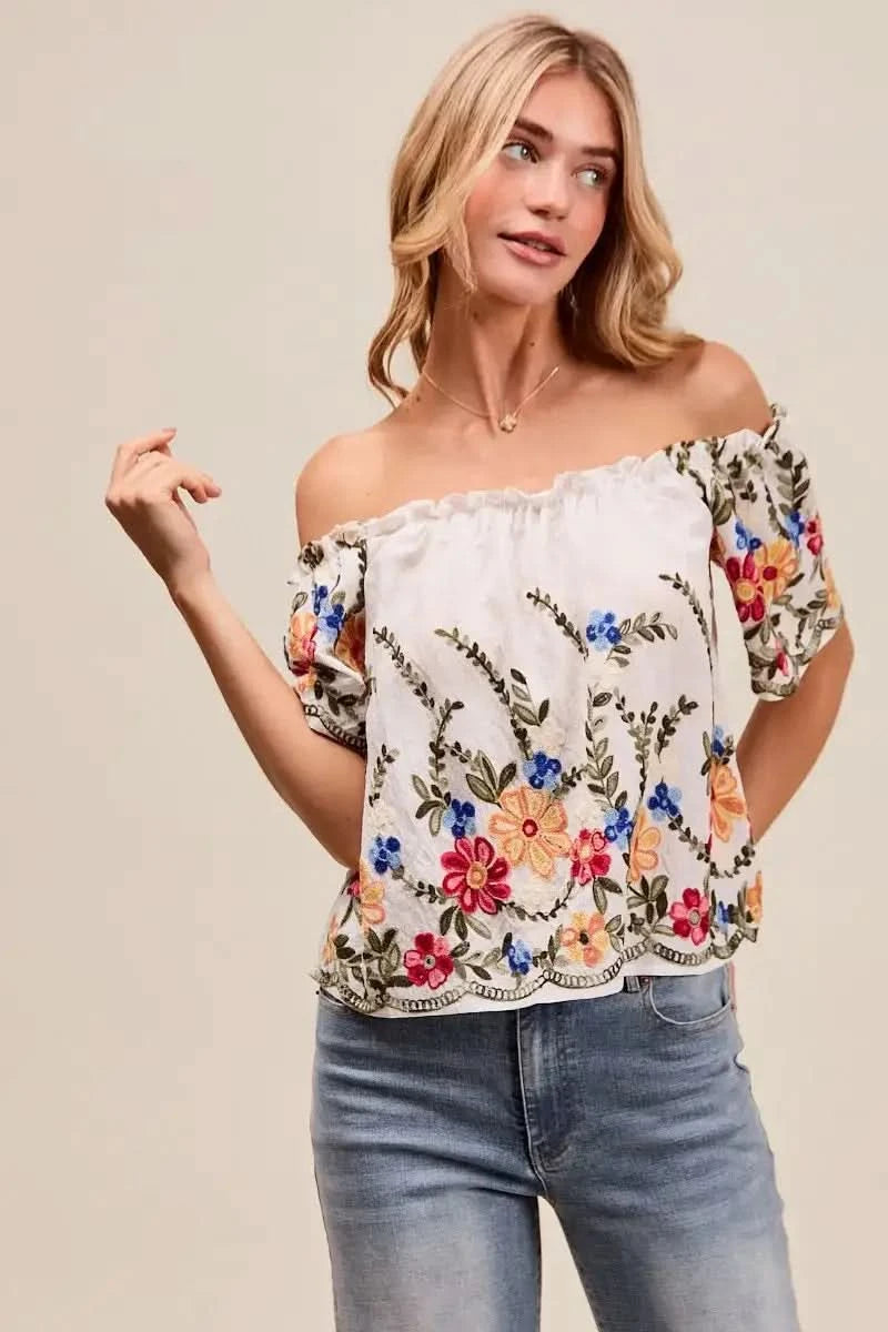 SO ME Floral Embroidered Two Way Off The Shoulder Blouse - SwagglyLife Home & Fashion