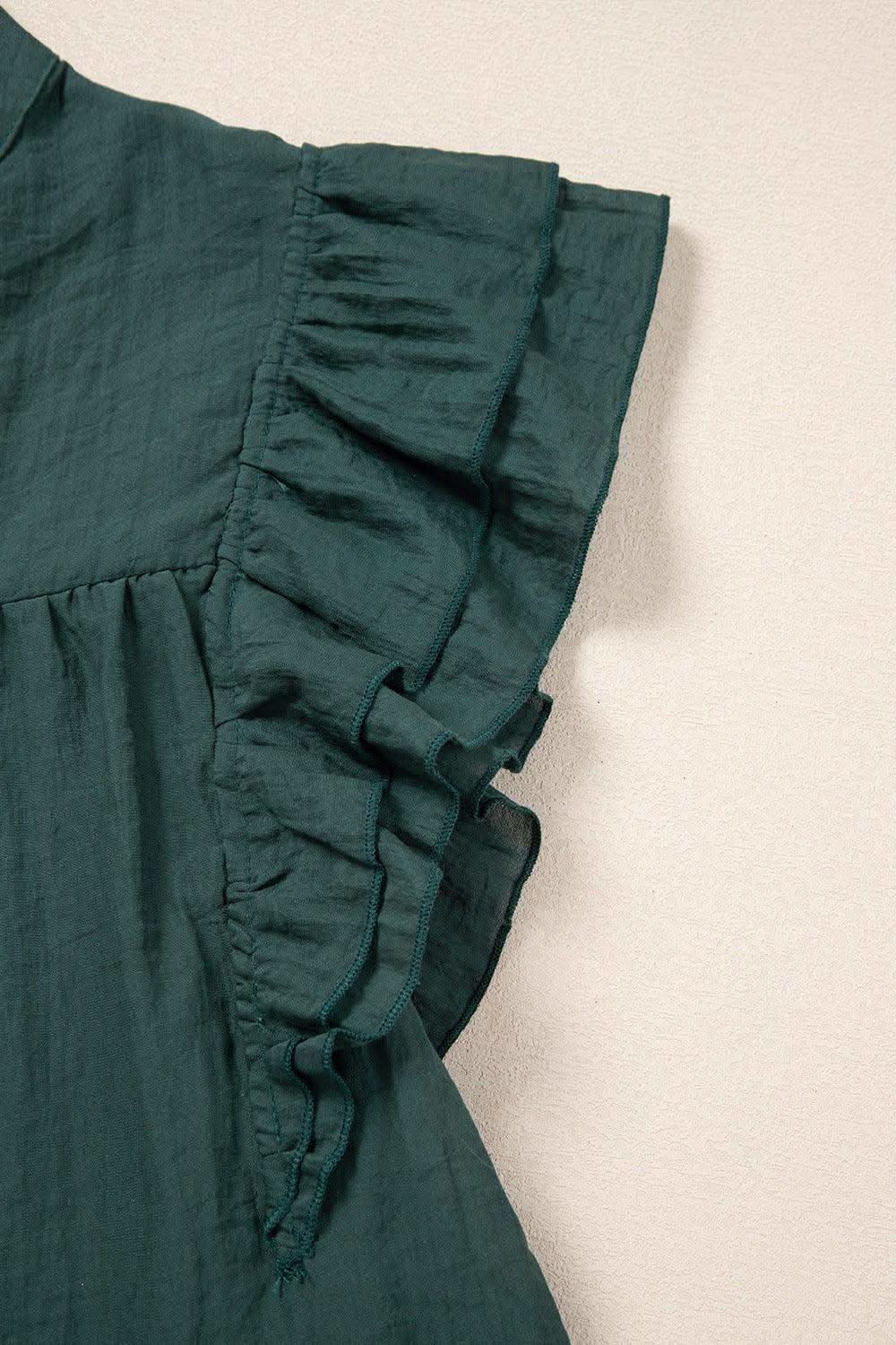 Frilled Notched Ruffled Cap Sleeve Blouse in - tops photo