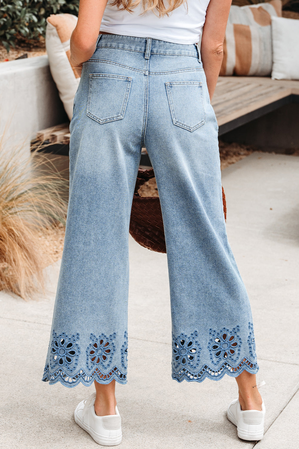 Juliette Embroidered Cropped Wide Leg High Waist Jeans in - Bottoms/Jeans photo