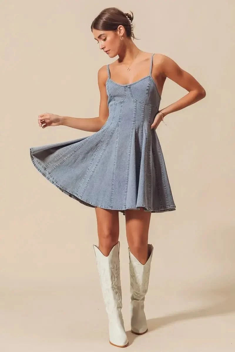 SO ME A Line Fit and Flare Denim Mini Dress in - photo