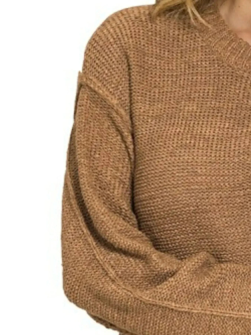 Zenana Exposed Seam Round Neck Sweater in - photo