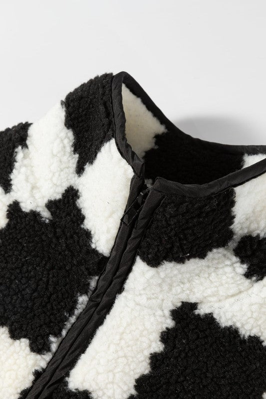 Checker Sherpa Collared Jacket Vest in - photo