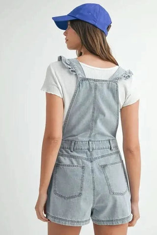 MABLE Square Neck Ruffle Shoulder Denim Overall Romper - SwagglyLife Home & Fashion MABLE Square Neck Ruffle Shoulder Denim Overall Romper - SwagglyLife Home & Fashion