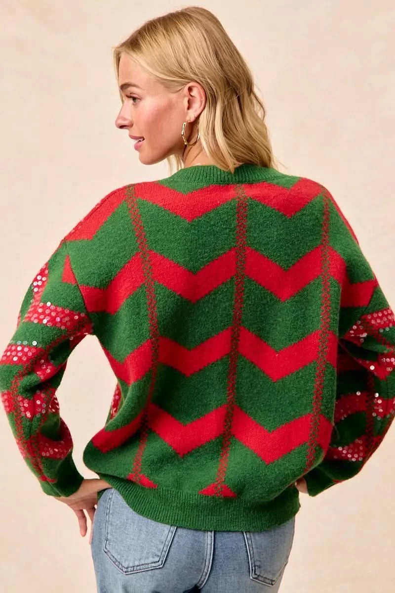 BiBi Christmas Theme Chevron Sequins Detail Sweater in - photo