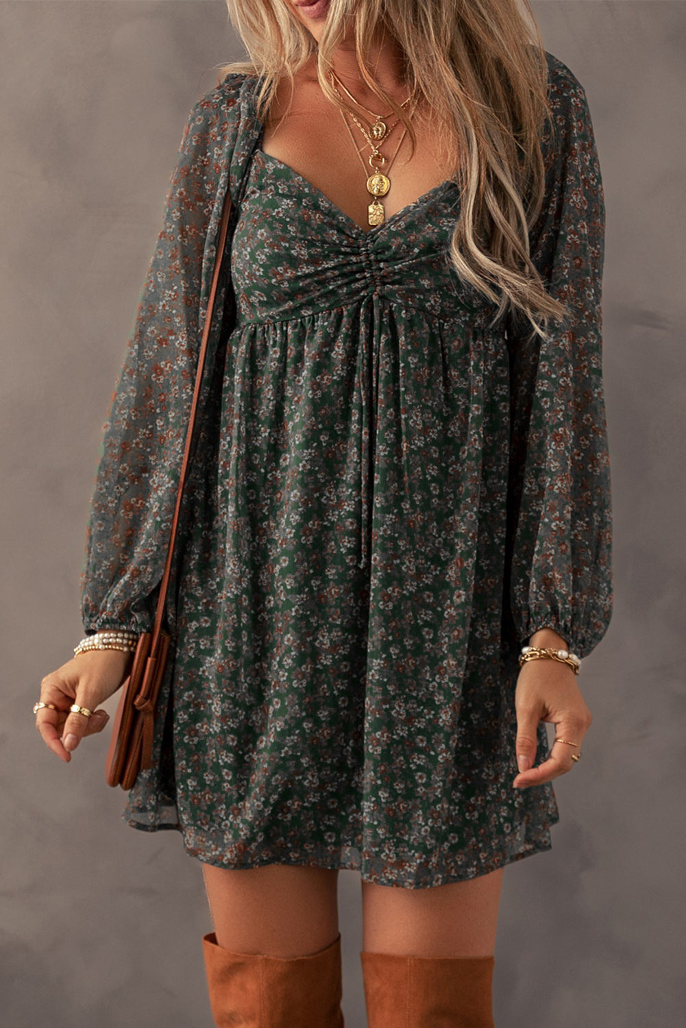 Armani Shirred Back Mini Dress in - Floral Dresses photo
