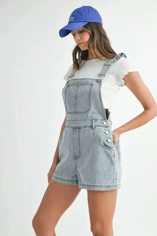 MABLE Square Neck Ruffle Shoulder Denim Overall Romper - SwagglyLife Home & Fashion MABLE Square Neck Ruffle Shoulder Denim Overall Romper - SwagglyLife Home & Fashion