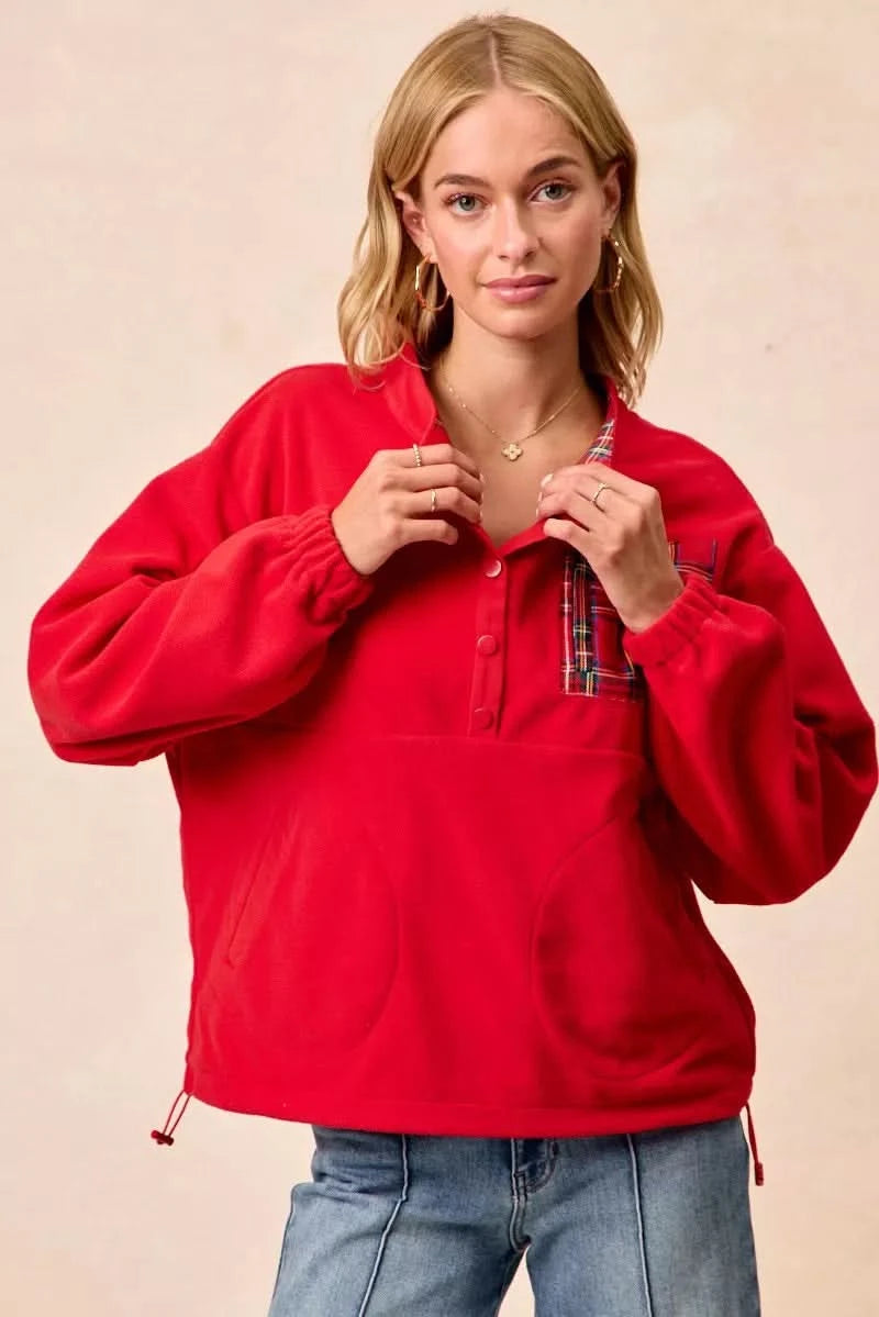 BiBi Christmas Theme Fleece Buttoned Top with Pockets in - photo